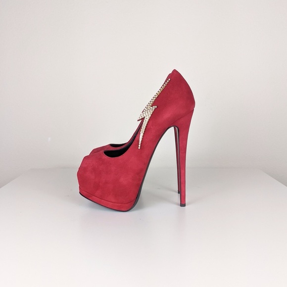 Giuseppe Zanotti Sharon 115 Passion Platform Suede Pumps in Red, 35.5 - Picture 1 of 10